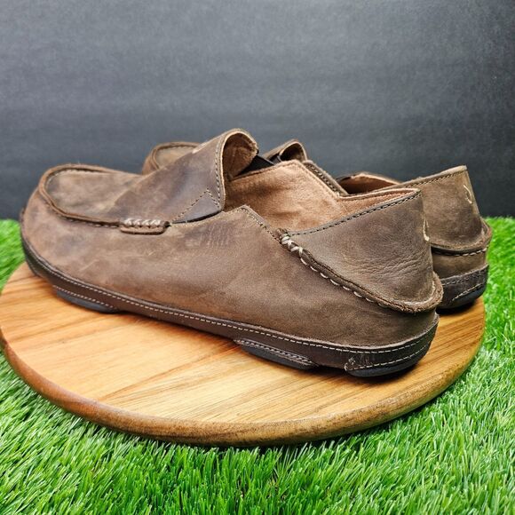 Olukai Moloa Brown Leather Drop Heel Slip On Comfort Loafers Mens Size 13